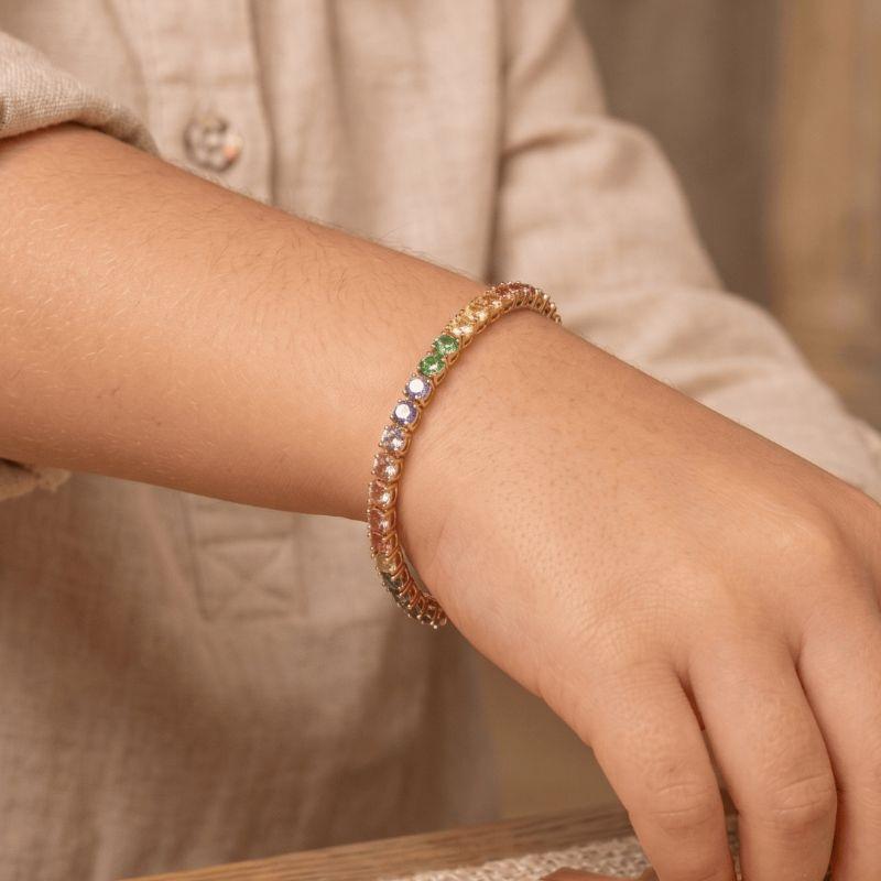 Pulseira Riviera Colorida Infantil Florescer Banhado Em Ouro 18k